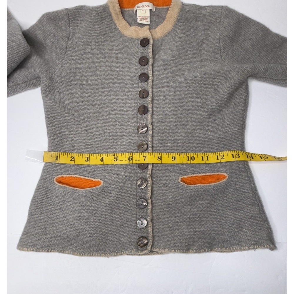 Sundance Womens Extra Fine Merino Wool Cardigan Sz Sm Gray Orange Tracht Boho - Picture 5 of 11